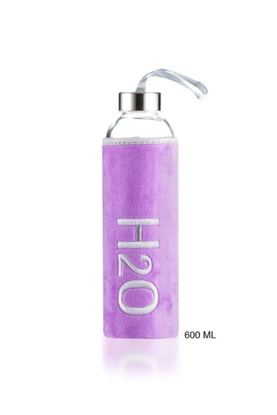 Dörtel Tedarik H2O Kadife Kılıflı Cam Matara 600 ML - Renk Seçenekli ürün görseli 1
