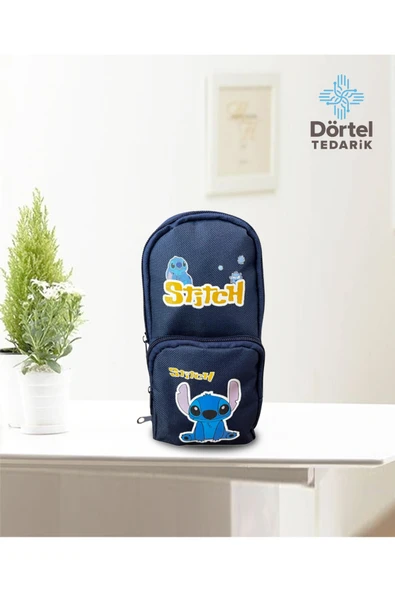 Stitch Baskılı Kalem Çantası Lacivert Geniş Hazneli Çok Bölmeli Kalem Kutu ürün görseli 1