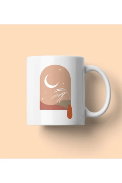 Bohem Tasarımlı Kupa Unisex Porselen Kupa Beyaz, Renkli 8x10cm ürün görseli 1