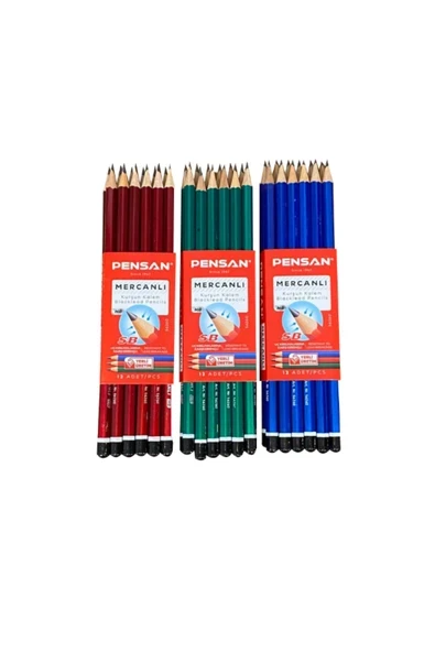 Pensan HB Köşeli Mercanlı Kurşun Kalem 12'li ürün görseli 1