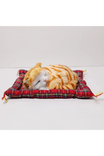 Peluş Yavru Kedi Oyuncak Minder Üstünde Uyuyan Kedi Küçük Boy 10 x 11 ürün görseli 1