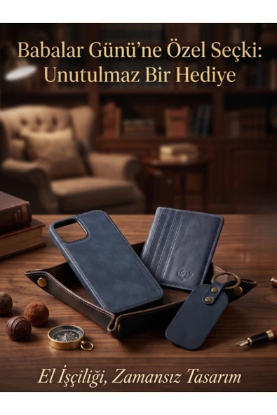 Hakiki Deri Lacivert Kartlık, Telefon Kılıfı, Anahtarlık (Kişiye Özel Baskı Yapılabilir) ürün görseli 1