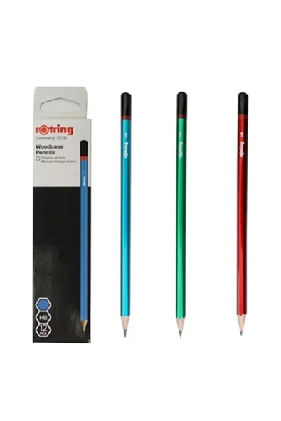 Rotring Mercanlı Kurşun Kalem 1'er Adet Yeşil, Mavi, Kırmızı 2090065 ürün görseli 1