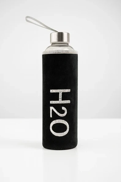 Tohana Peluş Kılıflı Cam Matara 600 ml Siyah ürün görseli 1