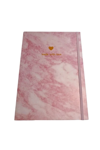 Dörtel Tedarik Pembe Mermer Desenli Sert Karton Kapaklı Defter Ajanda ürün görseli 1