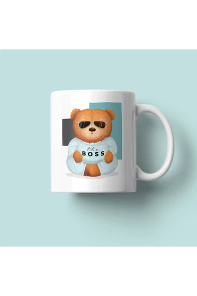 Boss Bear Baskılı Porselen Kupa Beyaz ürün görseli 1