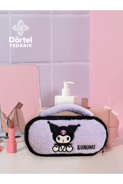 Kuromi Peluş Kalem Kutusu Üstten Tutmalı Geniş Kapasiteli Makyaj Çantası Mor ürün görseli 1