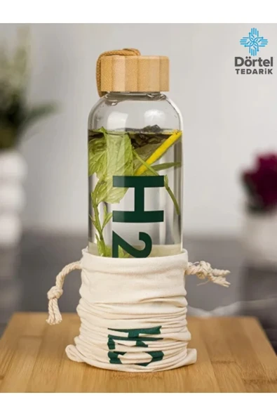 H2o Bambu Kapaklı Cam Matara Bez Kılıf Hediyeli 600 ML ürün görseli 1