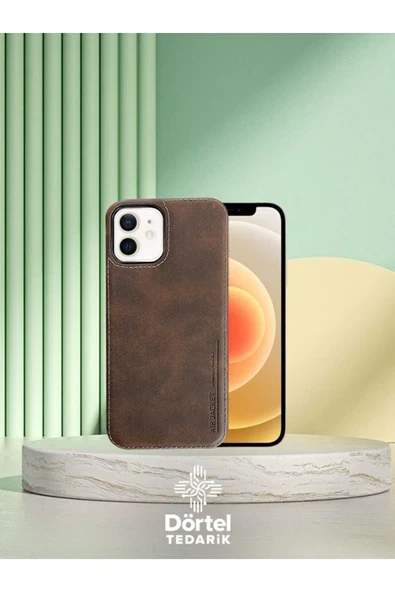 DEERDERİ Juno İphone Hakiki Deri Koruyucu Kılıf Iphone 12/12 Pro Koyu Kahverengi Uyumlu ürün görseli 1