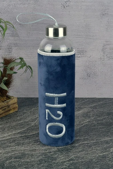 H2o Peluş Kılıflı Cam Matara 600 Ml. Lacivert ürün görseli 1