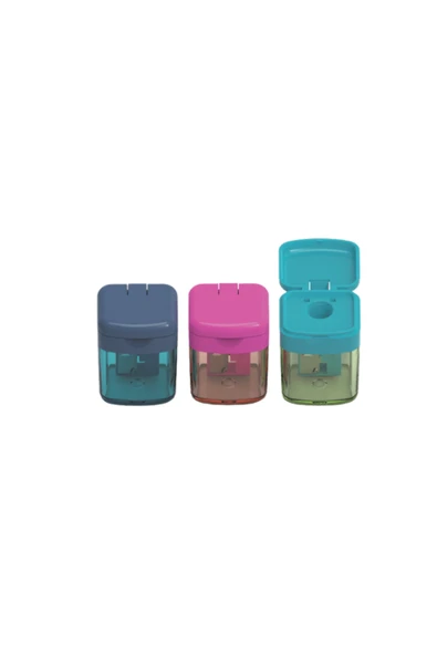Mini Box Trendy Tek Gözlü 3'lü Set Kalemtraş Mavi, Pembe, Turkuaz ürün görseli 1