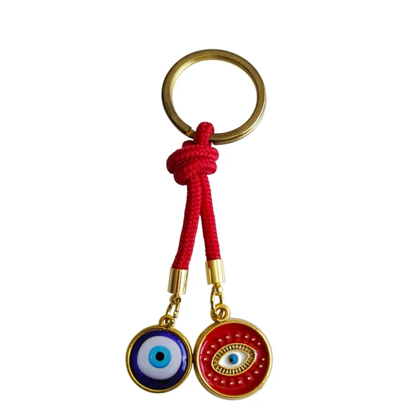 Mavi Kırmızı Nazar Boncuklu Anahtarlık - Premium Metal Halkalı Koruyucu Charm ürün görseli 1