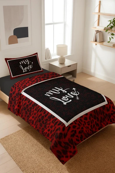 My Love Yazılı Kadife Kumaş Kapitoneli Tek Kişilik Yatak Örtüsü Seti (2 Parça) TKY0044 RENKLİ 180 X 240 ürün görseli 1