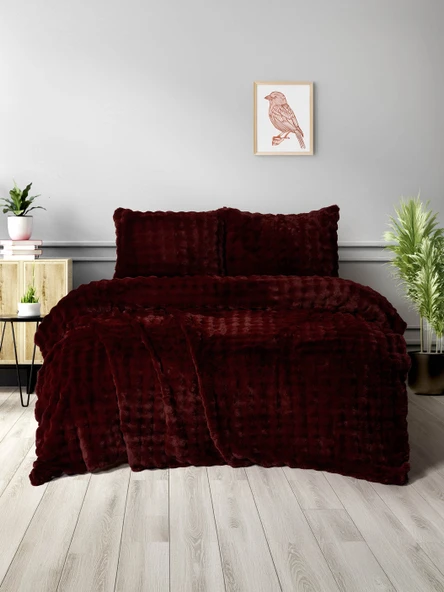 Merinos Dıamond 3 Parça Bubble Comforter Yorgan Seti 220x240 Bordo ürün görseli 1