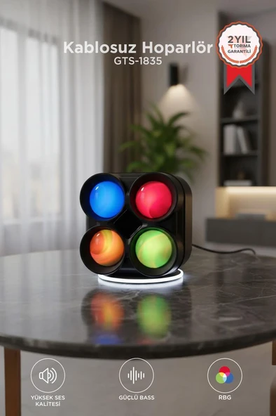 Bluetooth Speaker Kablosuz Hoparlör Led Işıklı 5 Watt USB Girişli Şarjlı Hoparlör GTS-1835 Siyah ürün görseli 1