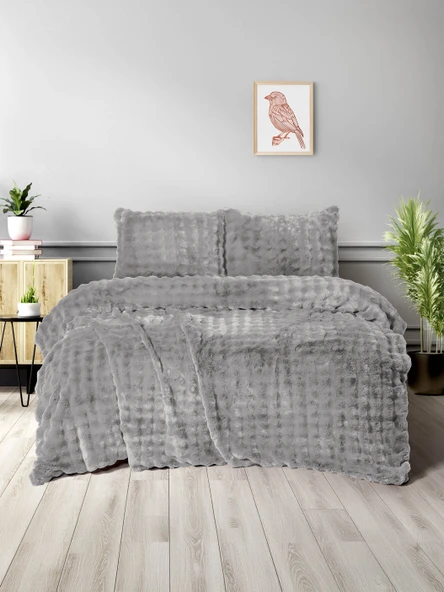 Merinos Dıamond 3 Parça Bubble Comforter Yorgan Seti 220x240 Gri ürün görseli 1