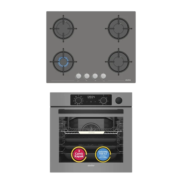 Simfer 11 Fonksiyon Steam Master Gri 2'li Ankastre Set (Fırın + Ocak) ürün görseli 1