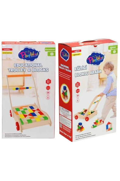 Ahşap Eğitici Bloklu Araba - 51 Parça Kaliteli Ahşap - Resim 2