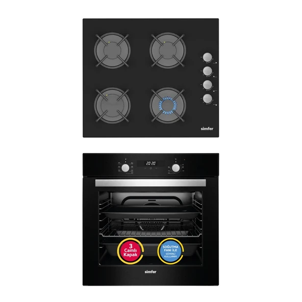 Simfer 8 Fonksiyon Power Turbo Siyah 2'li Ankastre Set (Fırın + Ocak) ürün görseli 1