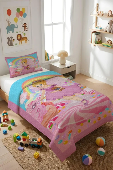Prenses Temalı Kadife Kumaş Çocuk Yatak Örtüsü Seti (2 Parça) TKY0032 RENKLİ 180 X 240 ürün görseli 1
