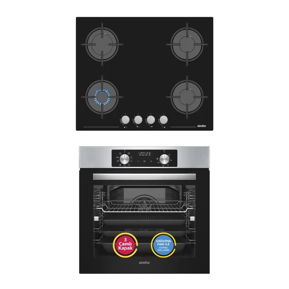 Simfer 10 Fonksiyon Airfry Plus Inox 2'li Ankastre Set (Fırın + Ocak) ürün görseli 1