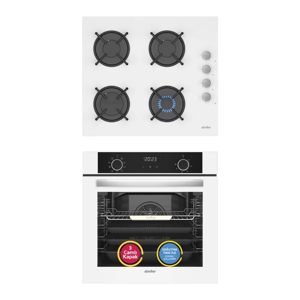 Simfer 10 Fonksiyon Airfry Beyaz 2'li Ankastre Set (Fırın + Ocak) ürün görseli 1