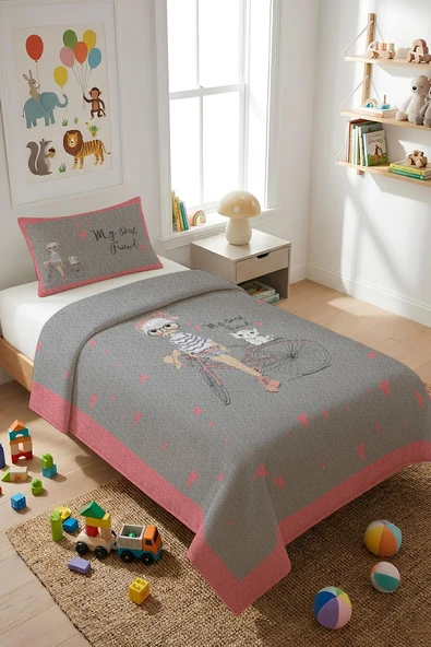 Kız Desenli Kadife Kumaş Çocuk Yatak Örtüsü Seti (2 Parça) TKY0021  RENKLİ 180 X 240 ürün görseli 1