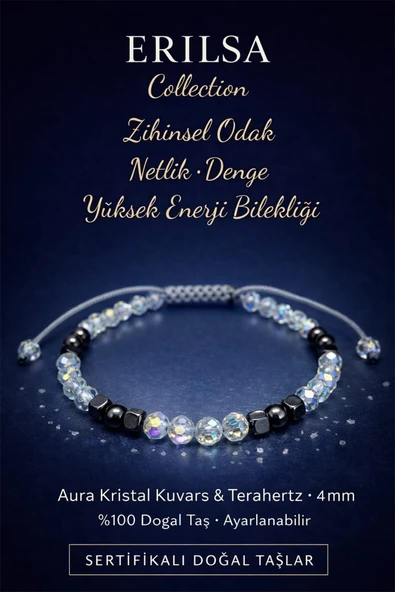 Sertifikalı Zihinsel Odak ve Yüksek Enerji Bilekliği – Aura Kristal Kuvars Terahertz Taşı 4mm ürün görseli 1