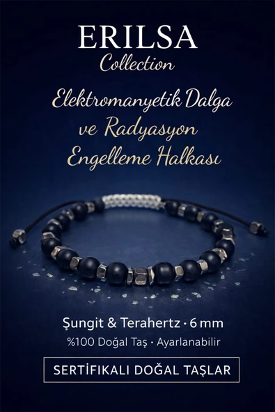 Sertifikalı Elekromanyetik Dalga ve Radyasyon Engelleme Bilekliği - Şungit Shungit Terahertz Taşı ürün görseli 1