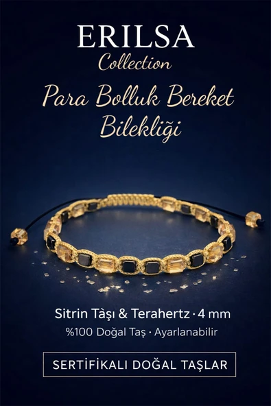 Sertifikalı Küp Para Bolluk Bereket Zenginlik Bilekliği - Sitrin ve Terahertz 4mm Doğal Taş ürün görseli 1