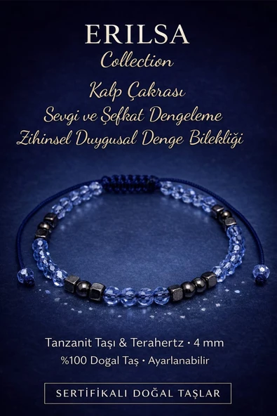 Sertifikalı Kalp Çakrası Sevgi ve Denge Bilekliği – Tanzanit Taşı Terahertz Taşı ürün görseli 1