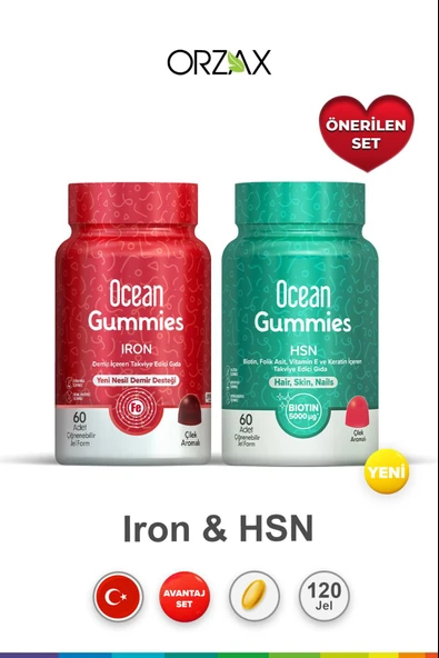 Ocean Gummies Iron Demir İçeren 60 Adet & Ocean Gummies HSN 60 Adet Çiğnenebilir Jel Form ürün görseli 1
