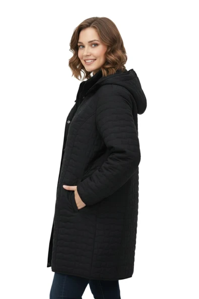 Kadın Kapitone Kapüşonlu İçi Peluş Mont BGL-ST05025 - Resim 6
