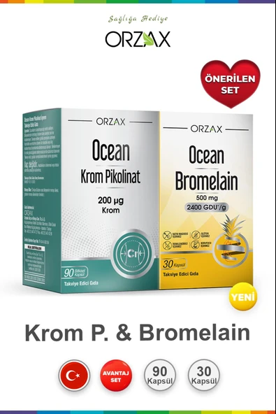 Ocean Krom Pikolinat 90 Bitkisel Kapsül & Ocean Bromelain 30 Kapsül ürün görseli 1