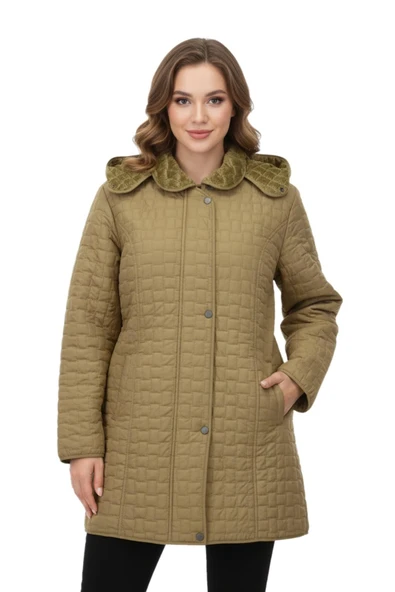 Kadın Kapitone Kapüşonlu İçi Peluş Mont BGL-ST05025 ürün görseli 1