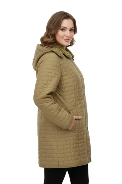 Kadın Kapitone Kapüşonlu İçi Peluş Mont BGL-ST05025 - Resim 7