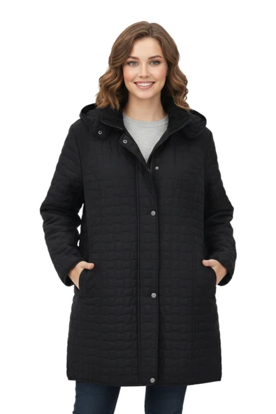 Kadın Kapitone Kapüşonlu İçi Peluş Mont BGL-ST05025 - Resim 4