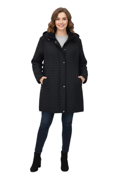 Kadın Kapitone Kapüşonlu İçi Peluş Mont BGL-ST05025 - Resim 2