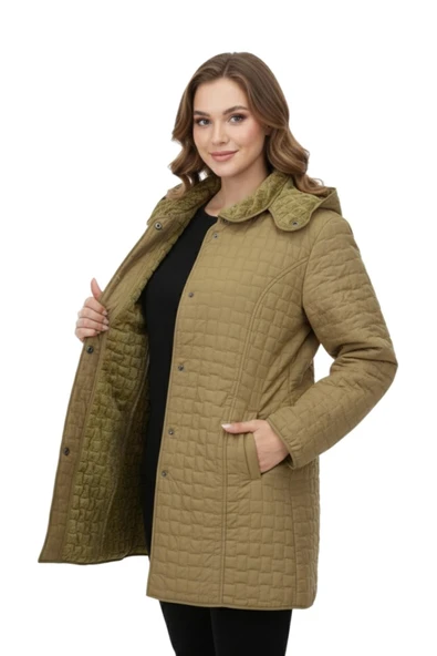 Kadın Kapitone Kapüşonlu İçi Peluş Mont BGL-ST05025 - Resim 9