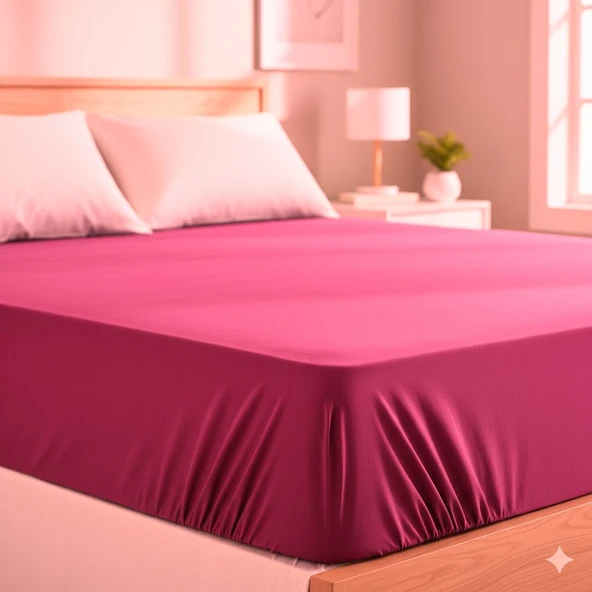 Maki Home %100 Pamuklu Fusya 160x200+2*(50x70) Çift Kişilik Lastikli Çarşaf Ve Yastık Kılıfı ürün görseli 1