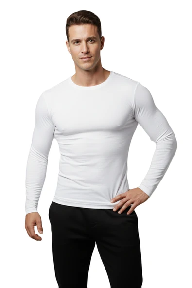 DeepSEA Dar Kalıp Likralı %90 Pamuk Erkek Sweatshirt – Vücuda Oturan İnce Penye Sweat 2300423 ürün görseli 1
