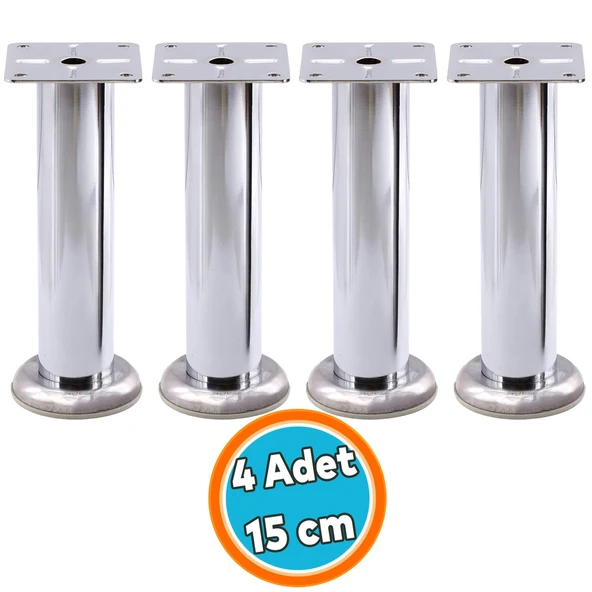 Mobilya Ayağı Koltuk Kanepe Dayanıklı Tv Ünite Ayağı Ayakları Tablalı Krom Metal 15 cm Gümüş 4 Adet ürün görseli 1