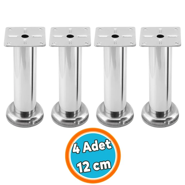 Mobilya Ayağı Modern Koltuk Kanepe Dayanıklı Tv Ünite Ayağı Ayakları Tablalı Krom Metal 12 cm Gümüş 4 Adet ürün görseli 1