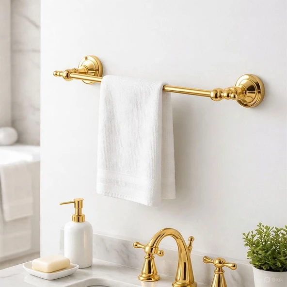 Uzun Havluluk Gold Renk Paslanmaz Banyo Havlu Askısı Duvar Tipi Modern Şık Tasarım Dayanıklı Metal ürün görseli 1