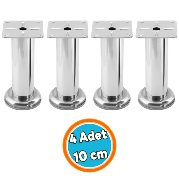 Mobilya Ayağı Koltuk Kanepe Dayanıklı Tv Ünite Ayağı Ayakları Tablalı Krom 10 cm  4 ADET Metal Gümüş ürün görseli 1