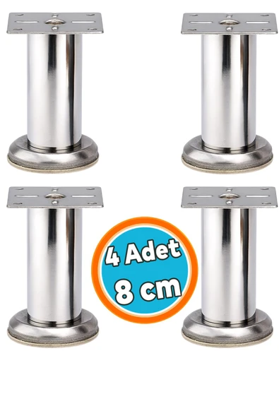 Mobilya Ayağı Modern Koltuk Kanepe Dayanıklı Tv Ünite Ayağı Ayakları Tablalı Krom Metal 8 cm Gümüş 4 ADET ürün görseli 1