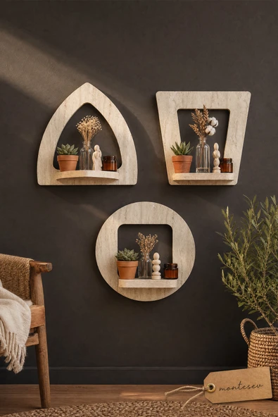 Ahşap Dekoratif Duvar Rafı 3 Lü Set ( Mts-176 ) ürün görseli 1
