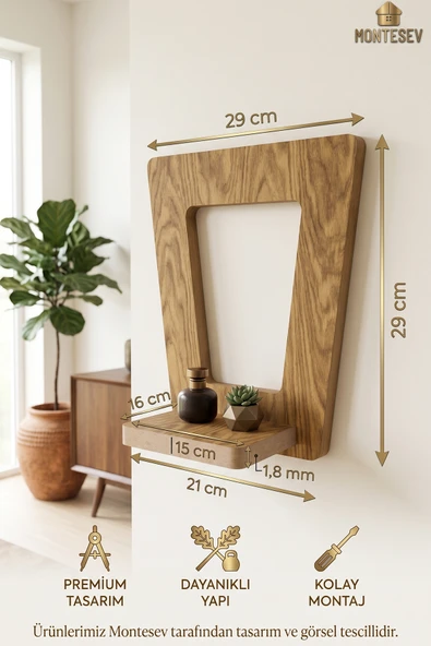 Ahşap Dekoratif Duvar Rafı 2 li Set ( MTS-196 ) - Resim 4