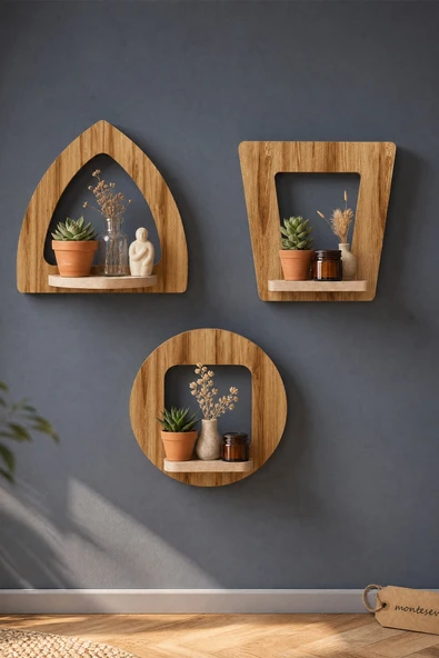 Ahşap Dekoratif Duvar Rafı 3 lü Set ( MTS-215 ) ürün görseli 1