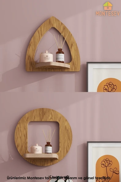 Ahşap Dekoratif Duvar Rafı 2 li Set ( MTS-197 ) ürün görseli 1